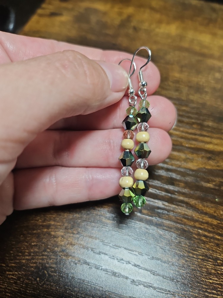 Handmade Beaded Earrings made of Sterling Silver, Glass And Wood
