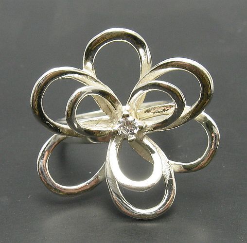 Genuine Stylish Sterling Silver Ring Flower Solid 925 With CZ Handmade Empress