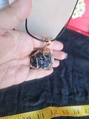 Handcrafted Copper Wrapped Black And White Moonstone Pendant Necklace