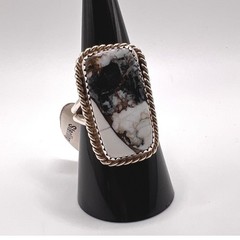 Sterling Silver .925 White Buffalo Ring Native Sz 8.5 Marked TT 7.76 g