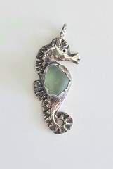 Seahorse Genuine Seaglass & Fine Silver Artisian Pendant. Handcrafted & Signed