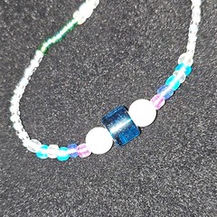 Beaded Necklace Multicolor Glass Blue Pink Green White Round Lobster Clasp