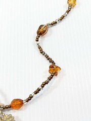 Artisan Silver Tone Brown Amber Color Glass Bead Leaf Pendant 20.5 Inch Necklace