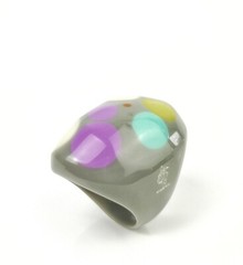 Sobral Rare Bolas Oval Multicolor Polka Dot Gray Artist Made Ring Size 8.25
