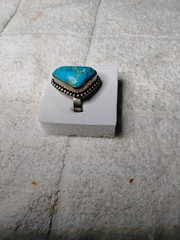SALE. Mosaic Turquoise Ring. Set In Tarnish-Resistant Tibetan Silver. Size 7