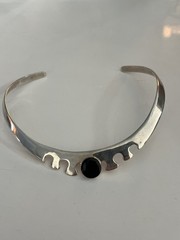 Vintage Taxco Mexican silver Modernist collar necklace with Black Onyx TB-09