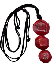 Red Tagua Nut ? Handcrafted Adjustable Pendant Necklace Black Leather Cord WB