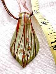 Hand Blown Murano Style Glass,Brown Pendant Necklace oblong Shape.41