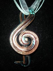 Handmade Blown Glass Music Treble Clef jewelry 2.5″ pendant artisan 17″ Necklace