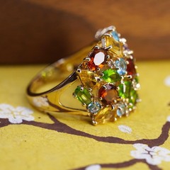 Size 9.75, yellow gold plated Sterling 925 silver ring citrine ruby peridot