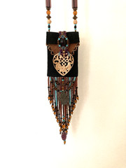 VINTAGE MEDICINE BAG LEATHER BEADED NECKLACE