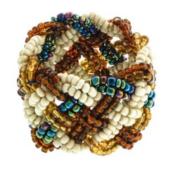 Handmade Bracelet GLASS BEADS BRONZE GOLD BLUE KHAKI BEIGE Braided 6 in Stretch