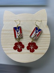 Puerto Rico Flag Hibiscus Flower Dangle Earrings | Boricua Jewelry Gift for Her