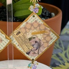 Adorned Crown Jewelry assemblage purple nature wood collage post earrings