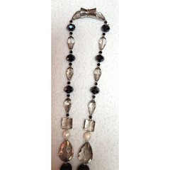 Mica Stone AB Crystal Glass Beaded Fringe Necklace Magnetic Clasp Gray Boho