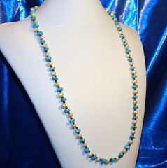 CF127 «First Kiss» Sleeping Beauty Turquoise, Pearl, Garnet & Gold 30″ Necklace