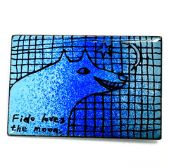 Signed Elvie Zell Enamel Over Copper «Fido Loves The Moon» Dog Pin/Brooch