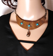 Hammered Copper Turquoise Choker Necklace Crescent Southwestern Adjustable
