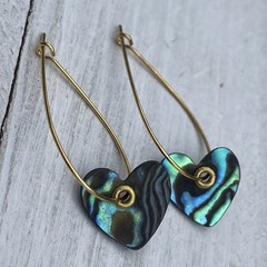 Min Favorit Abalone Shell Heart & Gold Pl Artisan Teardrop Hoop Earrings