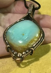 Natural Peruvian Blue Opal ~ Handmade copper wire wrapped pendant 9u