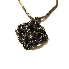 Celtic Filigree Oxidized Argentium Sterling Silver Pendant Chainmaille Necklace