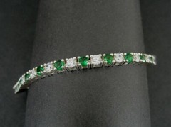 Bracelet Silver Tennis Green and Clear Cubic Zirconia Sterling 925 Bracelet