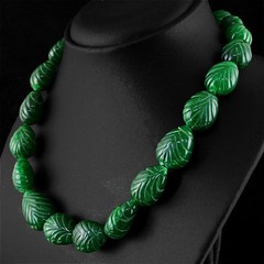 GENUINE 718.00 CTS EARTH MINED RICH GREEN EMERALD PEAR CARVED BEADS NECKLACE