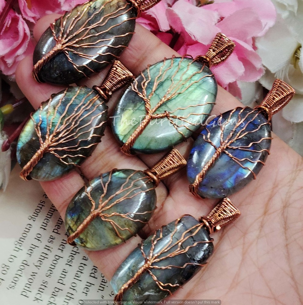 Tree Of Life Labradorite Pendant LotHealing PendantCopper Wire Wrapped Pendant