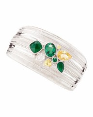 JUDITH RIPKA WIDE CUFF BRACELET STERLING &18K GREEN QUARTZ CANARY CZ CHALCEDONY