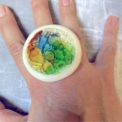 Rainbow Ceramic and Glass Chunky Oversized Statement Ring Handmade Wearable Art