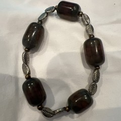 Sterling Unisex Brown And Green Guatemalan Stone Stretc Bracelet M -XL