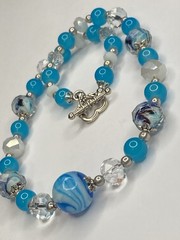Artisan Handcrafted Art Deco Lampwork Breakfast at Tiffany?s Blue Necklace #8