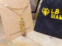 Natural Gold Wire Wrapped Ukanite Handmade Point Necklace Hexagon Chain Pendant