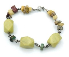 Signed M 925 Marsala Jasper Green Stone Sterling Silver Gemstone Bracelet