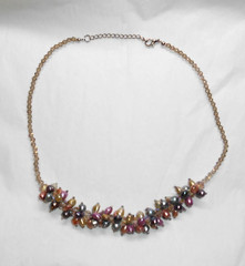 PASTEL Crystal & Natural Pearl adj 16″-19″ beaded necklace HANDCRAFTED