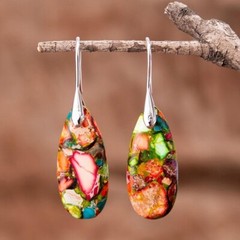 Natural Galaxy Sea Sediment Jasper Boho Teardrop Dangle Healing Earrings