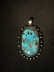 Natural Copper Turquoise Sterling Silver Handmade Large Pendant Blue Gemstone