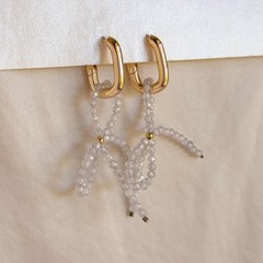 Beaded Bow Drop Earrings, Gold or Silver Statement Jewelry, Gift for Her