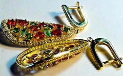 NATURAL! PADPARADSHA SAPPHIRE,EMERALD,GARNET EARRINGS 925 STERLING SILVER