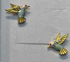 Vintage Sterling Silver .925 Blue, Pink & GP Enamel Hummingbird Stud Earrings