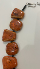 Vintage Reddish Brown Porcelain Chunky Necklace Artisan Handmade 25” Heavy Boho