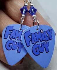 Family Guy Guitar Pick Earrings with Blue Swarovski Crystals