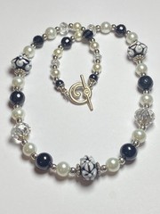 Artisan Ooak Art Deco Lampwork Glass Jewelry Black & White Necklace #8 Classic
