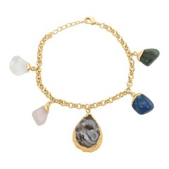 Crazy Lace Agate, Multi Gemstone Bracelet in Goldtone (8-9In) 70. Made in Brazil