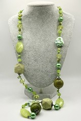 Green Venetian Art Glass Bead Necklace Lucite Fabric Lampwork Artisan 35-38”