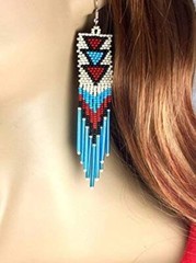 Tribal Earrings Native Large Boho American Seed Beads Handmade Earring