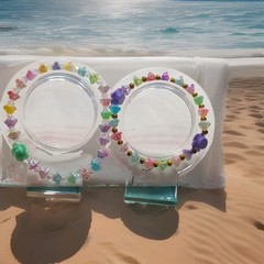 2pc Multicolor Plastic Beaded Charm Bracelets Set, Flower Theme, Unisex
