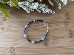 New Lapis, Dumortierite in Quartz & Sterling Silver Handmade Bracelet 7-8in-B735