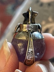 Artisan Signed Amethyst And Sterling Silver 925 Dolphins Seahorse Lapis Pendant