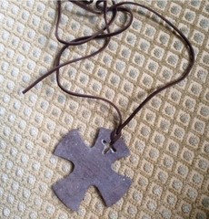 Handcrafted Stone Byzantine Cross Necklace With Adjustable Leather Cord